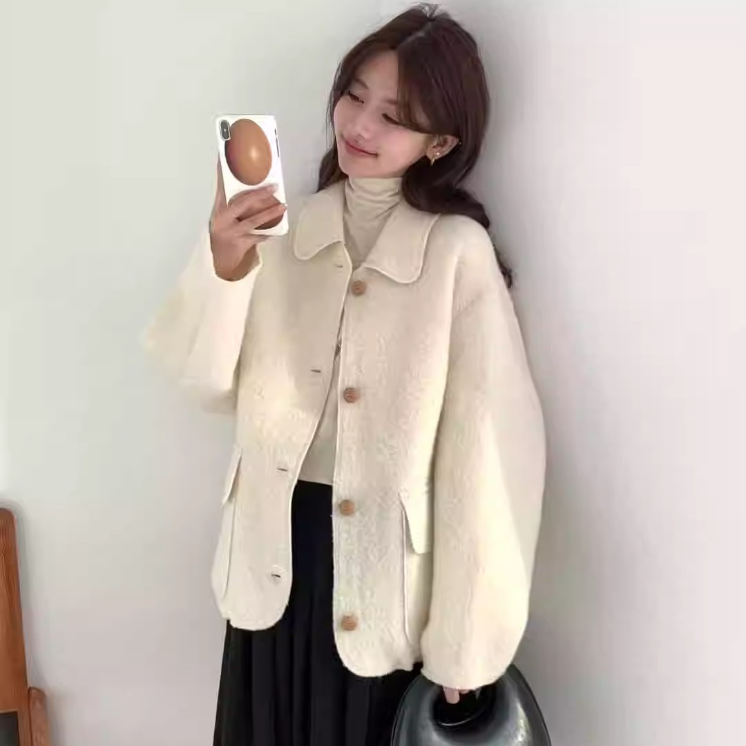 双面羊绒毛呢短款外套女小个子