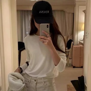 打底女圆领磨毛加绒T恤 纯色长袖 源头工厂 OUNCE韩国2025秋冬新款