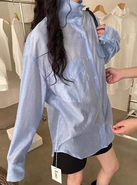 源头工厂！韩国LakeSide2025秋季新款气质优雅纯色天丝衬衫女上衣