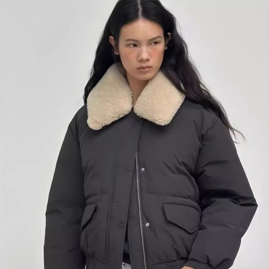 翻领毛领鹅绒短款羽绒服保暖外套