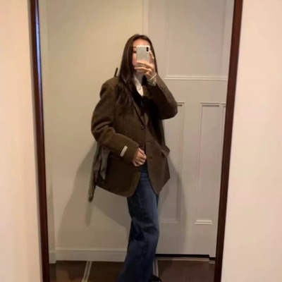 underson韩国人字纹毛呢西装外套