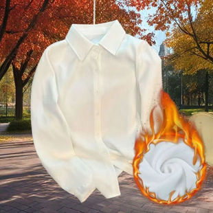 新款秋冬加绒白衬衫女JK长袖韩版修身工装加厚保暖衬衣学生职业装