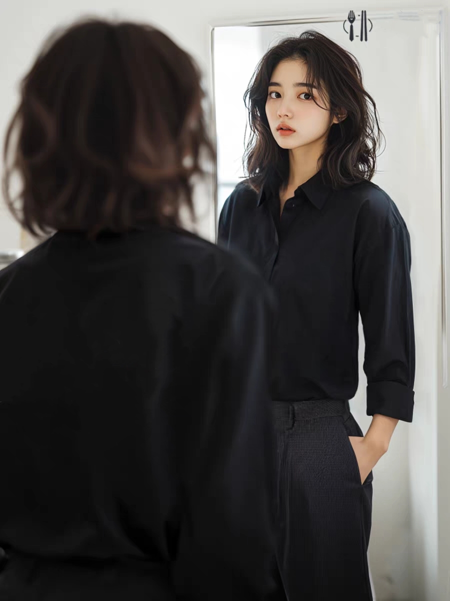 奶茶店衬衫工作服长袖餐饮咖啡蛋糕烘焙店服务员工装衬衣女秋冬