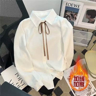 衬衫女小个子秋冬加绒加厚长袖JK毕业照职业学生上衣内搭白色衬衣