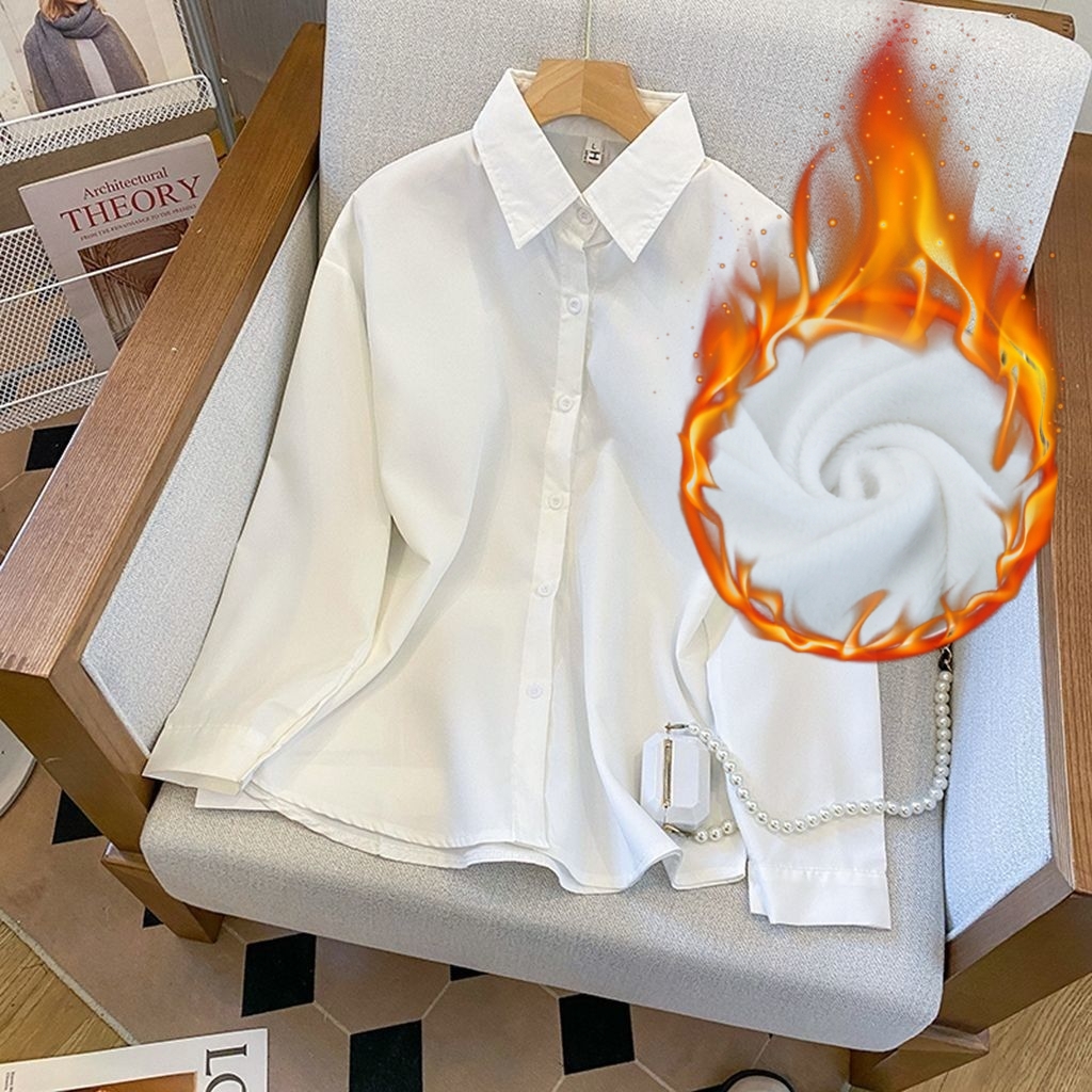 衬衫女小个子秋冬季长袖JK加绒正装衬衫少女学生上衣内搭白色衬衣