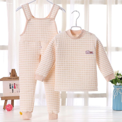 宝宝保暖内衣套装三层背带裤夹棉加厚婴儿儿童内胆秋衣秋裤可开裆