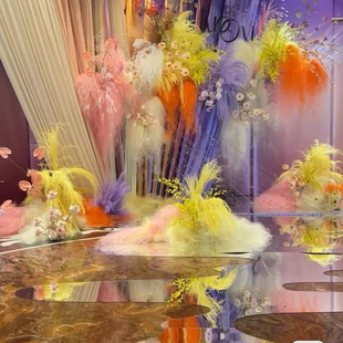 婚庆新款道具罗菲草麻丝婚庆场地节日场景布置彩色麻丝填充物