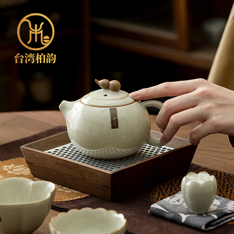 台湾柏韵汝窑西施福茶壶家用高档复古泡茶壶单壶陶瓷功夫茶具高档