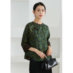 宽袖 上衣女国风宝相花 100%桑蚕丝真丝绞萝香云纱提花挽袖 一丝牵