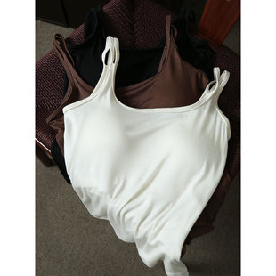 女士吊带背心带胸垫打底衫 上衣 桑蚕丝双肩带透气文胸薄款 一丝牵