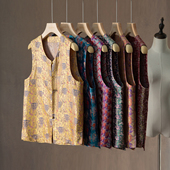 SILVIYE溯也100%桑蚕丝蜀锦国风盘扣真丝马甲女圆领无袖 上衣新款