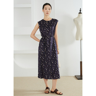 特惠 连衣裙宽松显瘦直筒裙夏 真丝缎面印花背心裙桑蚕丝圆领无袖