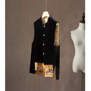 双面穿香云纱丝绒国风设计感真丝马甲女桑蚕丝马甲上衣春 一丝牵