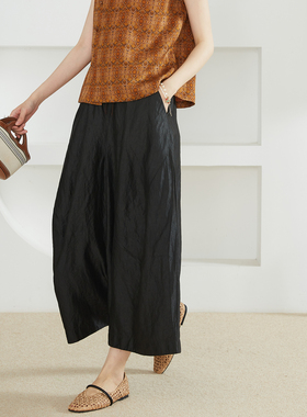 一丝牵重磅真丝香云纱阔腿裤100%桑蚕丝直筒裤子宽松休闲裤长裤春