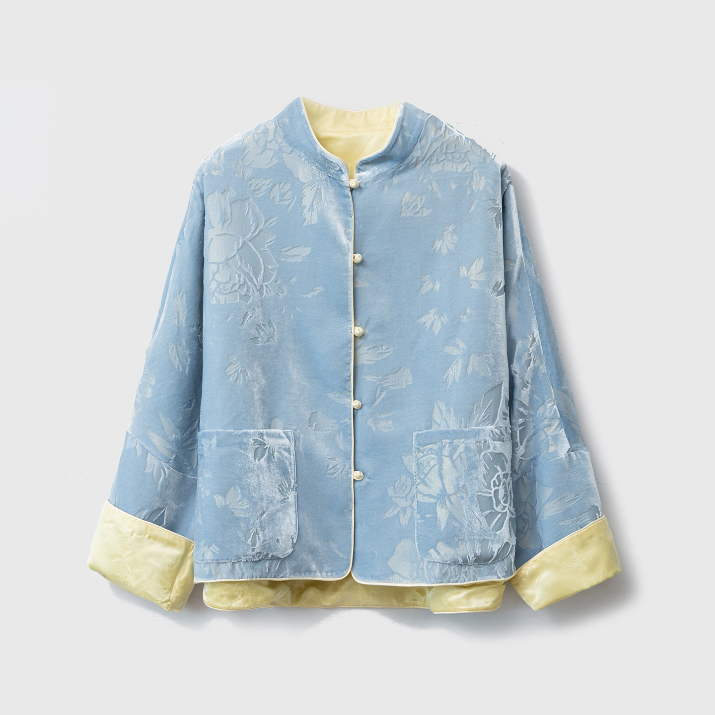 高定 双面穿国风丝绒提花真丝立领外套桑蚕丝新中式盘扣开衫秋