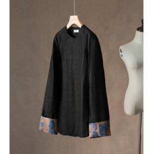 外套冬 棉服女国风暗扣挽袖 高定 填充100%桑蚕丝龟纹香云纱新中式