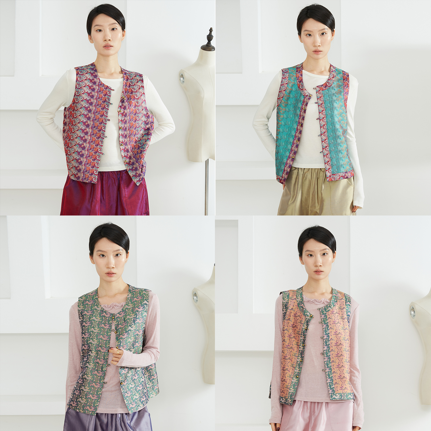 高定 100%桑蚕丝双面穿希腊翼马非遗真丝蜀锦马甲提花无袖坎肩秋