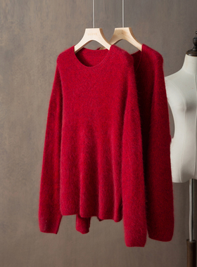 SILVIYE圆领+V领定染花纱山羊绒绵羊毛拉绒拉毛针织衫加厚毛衣冬