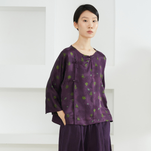 高定 春 100%桑蚕丝国风盘扣花萝提花真丝红云纱香云纱上衣新中式