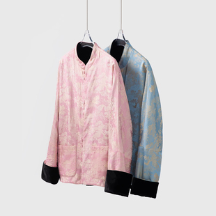 桑蚕丝开衫 上衣春秋 国风双面穿真丝丝绒外套提花缎新中式 高定