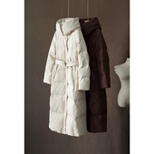 90白鹅绒中空纱长款 特惠 禾同款 连帽羽绒服女气质加厚鹅绒服冬