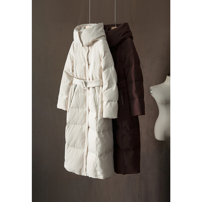 一丝牵 *禾同款90白鹅绒中空纱长款连帽羽绒服女气质加厚鹅绒服冬
