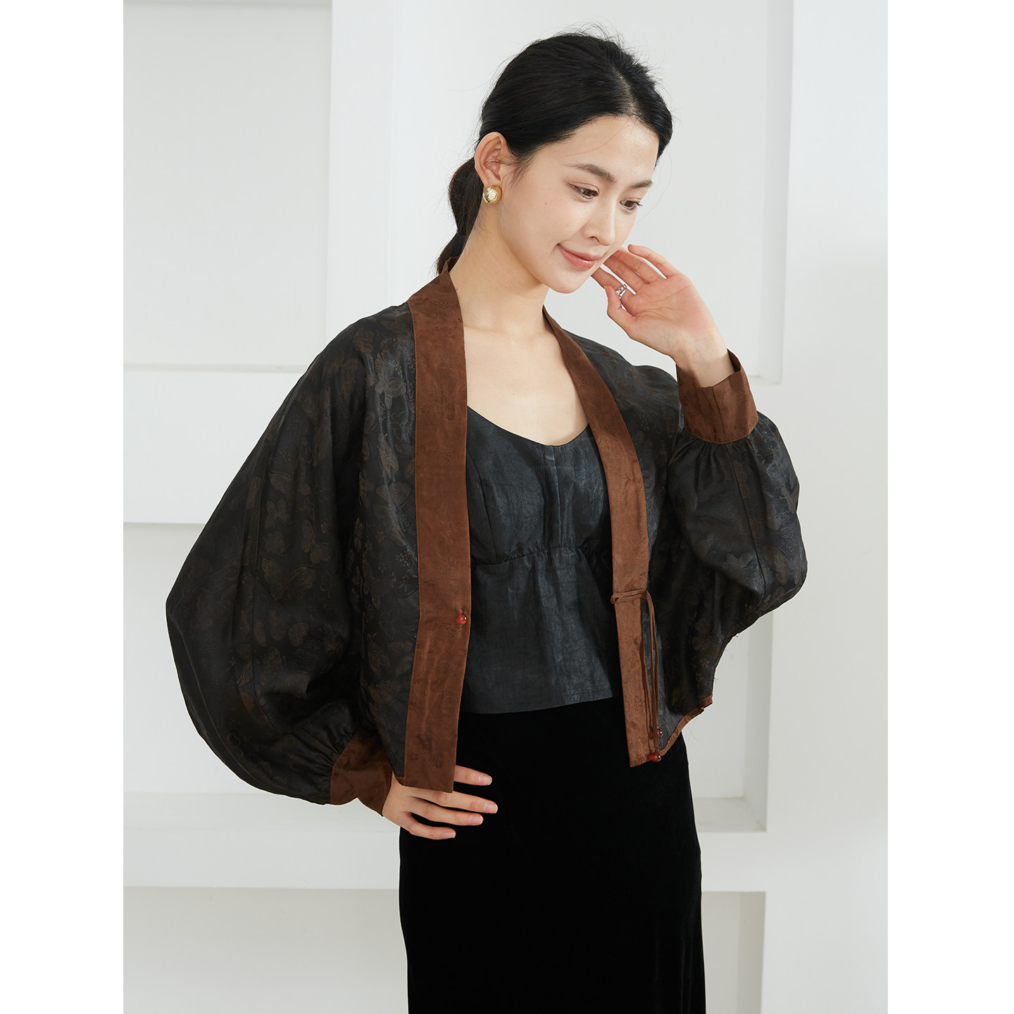 一丝牵 双面穿香云纱蝙蝠袖真丝开衫外套桑蚕丝提花国风V领茶服春,女装/女士精品,短外套,淘宝优惠券,粉丝福利购,淘宝优惠卷