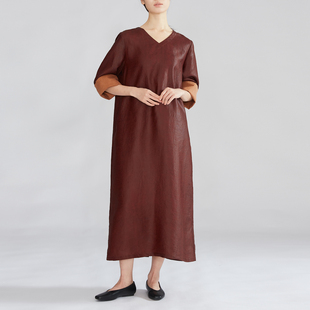 100%桑蚕丝红云龟油皮老料真丝香云纱连衣裙女裙子春 SILVIYE溯也