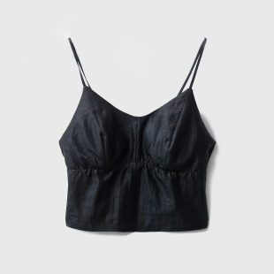 一丝牵100%桑蚕丝香云纱龟纹真丝吊带背心女黑色内搭上衣外穿早春