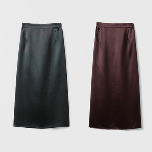 一丝牵50姆米100%桑蚕丝重缎油皮香云纱半身裙宽松直筒真丝半裙秋