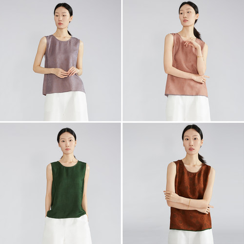 双面穿非遗红云纱真丝花萝背心