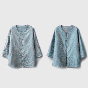 开衫 上衣春 双面穿100%桑蚕丝宋锦提花真丝外套女国风八分袖 高定