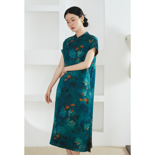 国风真丝香云纱立领旗袍连衣裙100%桑蚕丝收腰裙子夏 一丝牵