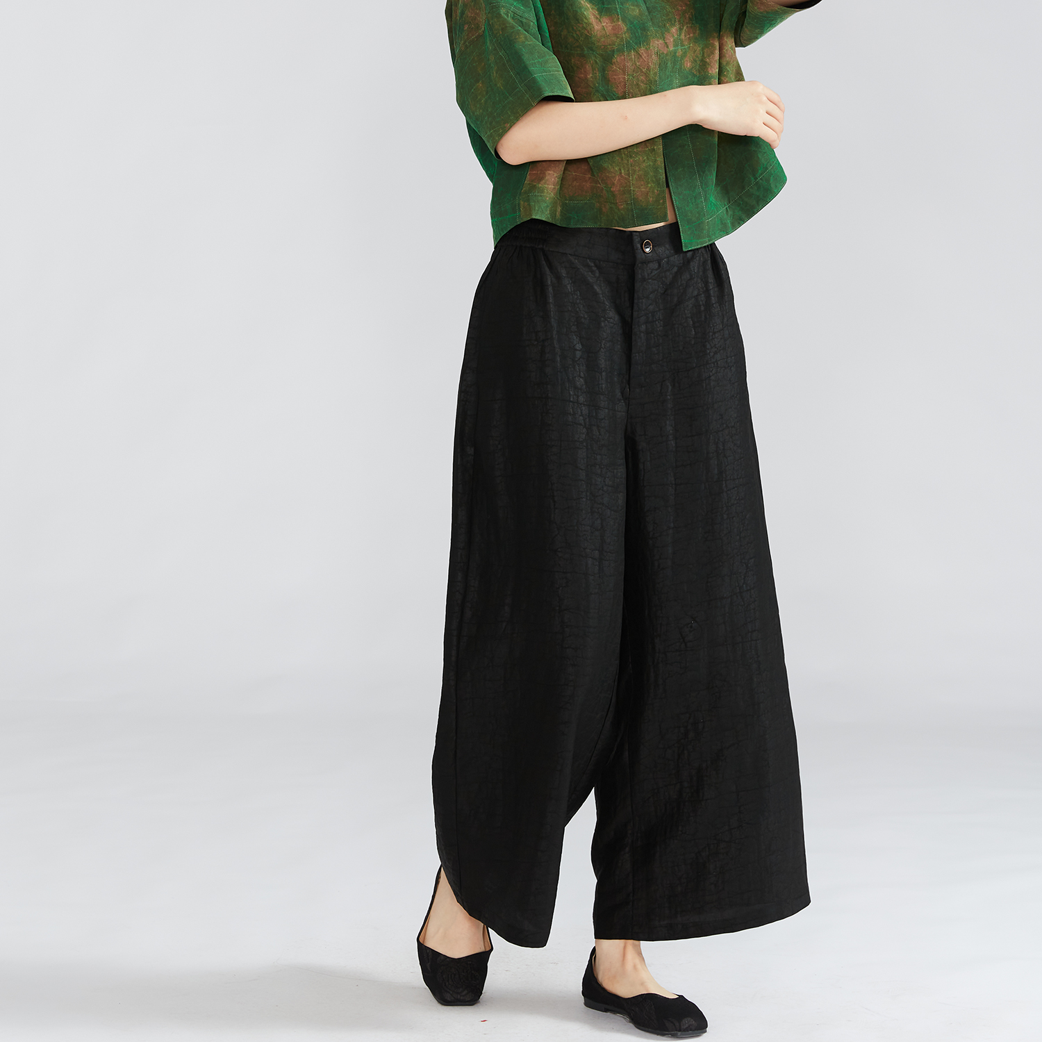 一丝牵 重磅香云纱龟裂纹老料 100桑蚕丝直筒气质休闲裤女阔腿裤