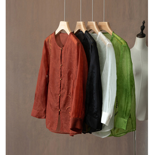 上衣 SILVIYE溯也100%桑蚕丝国风刺绣提花欧根纱真丝防晒外套开衫