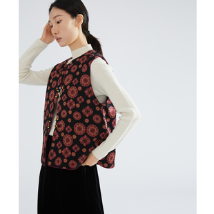 一丝牵重缎香云纱夹棉马甲新中式国风手工盘扣100%桑蚕丝棉袄背心