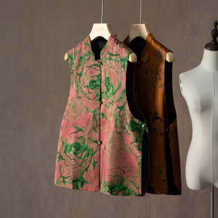 一丝牵双面穿100%桑蚕丝缎提花香云纱马甲女真丝国风小唐人2026春