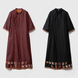 十二生肖重工刺绣100%桑蚕丝香云纱提花真丝连衣裙a字裙 一丝牵