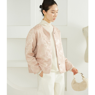 SILVIYE填充90%桑蚕丝织金提花丝毛夹棉外套女真丝羊毛棉服棉衣冬