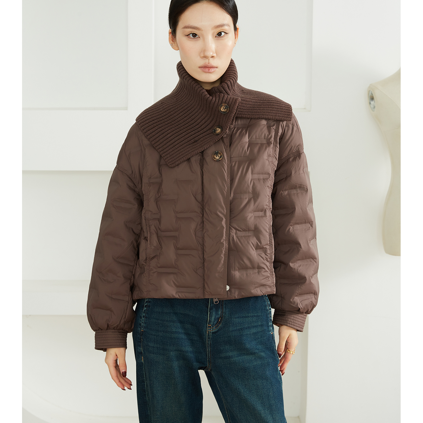 高定 波兰进口科鲁达95白鹅绒轻薄对贴拼毛织领鹅绒服加厚羽绒服