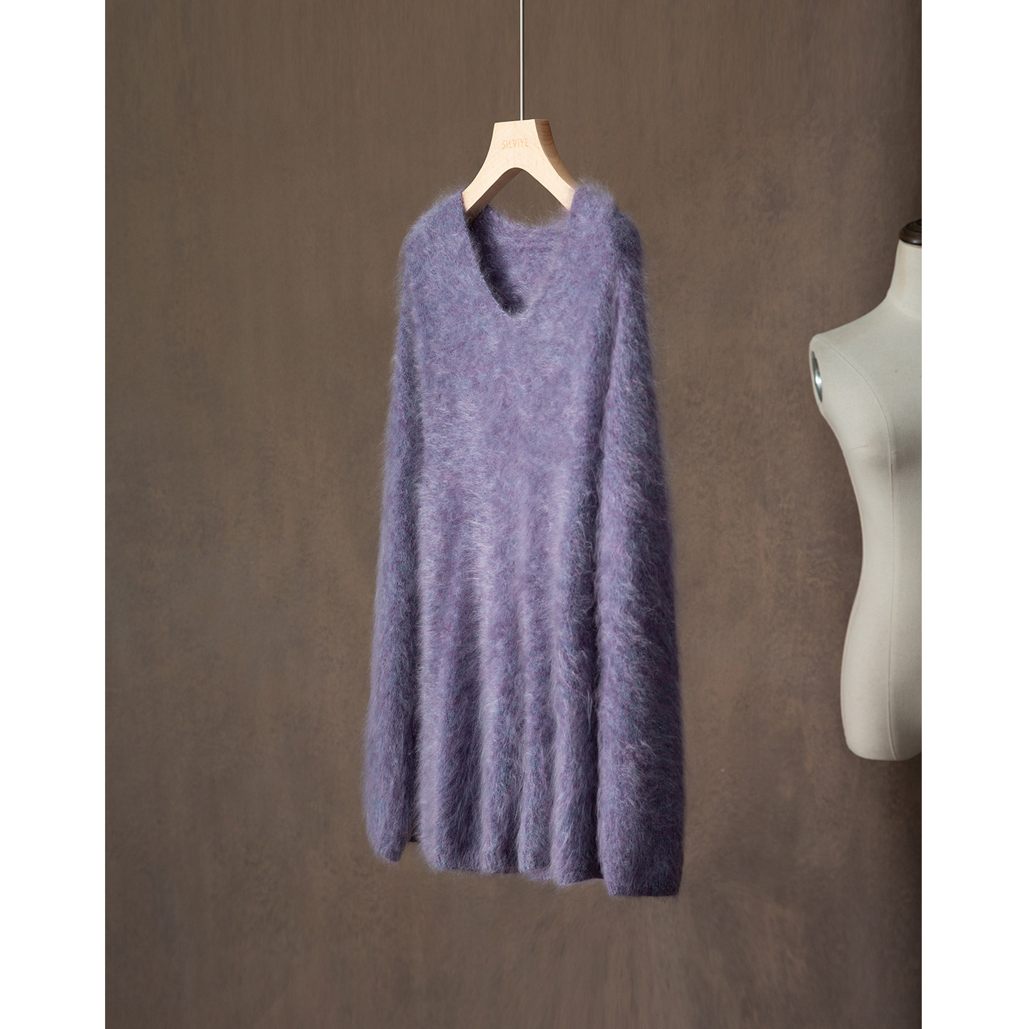 一丝牵 奢级定织100%纯山羊绒花纱长拉绒衫纯羊绒针织衫宽松加厚