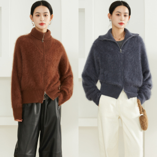 加厚毛衣外套 大翻领拉绒开衫 特惠 425g100%山羊绒双拉链羊绒衫