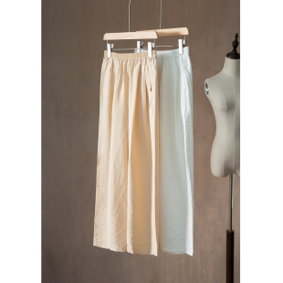 宽松九分裤 一丝牵 干丝桑蚕丝廓形休闲裤 缩绉真丝香蕉裤 春 易打理