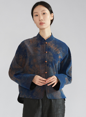 一丝牵 双面穿 蓝色扎染香云纱真丝国风外套新中式100%桑蚕丝上衣