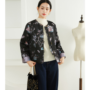 一丝牵填充100%桑蚕丝芙蓉蝴蝶螺钿宋锦新中式 外套女国风棉服 开衫