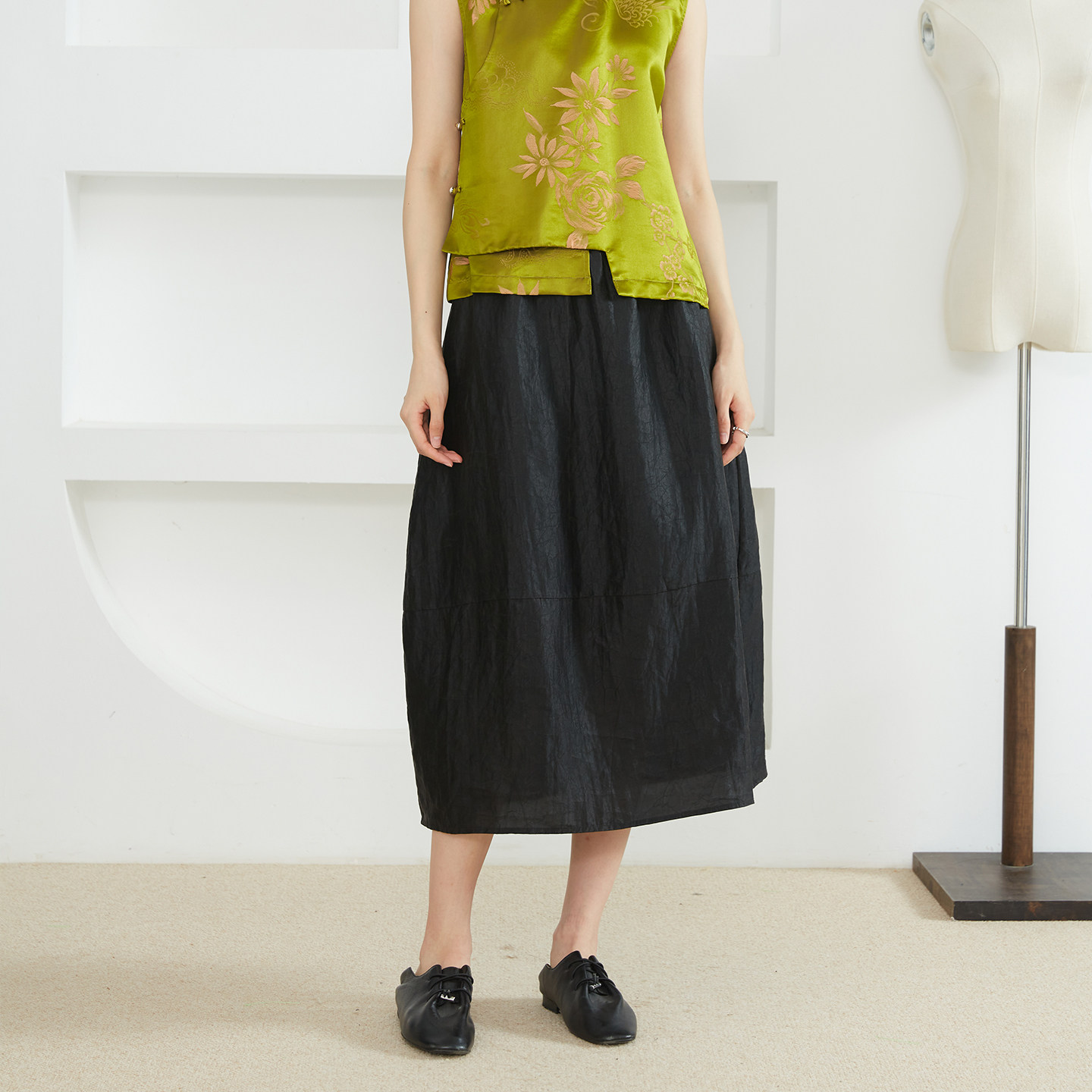 一丝牵 香云纱龟裂裙黑色半裙花苞裙女100%桑蚕丝真丝半身裙早春,女装/女士精品,半身裙,淘宝优惠券,粉丝福利购,淘宝优惠卷