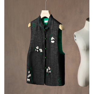 国风100%桑蚕丝背心 一丝牵重工刺绣真丝香云纱龟裂纹马甲女新中式