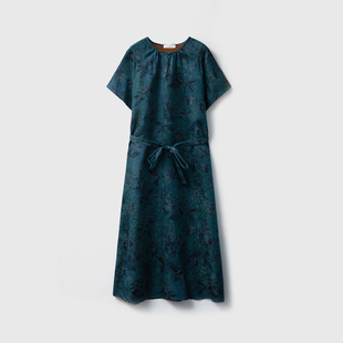 现货 长裙系带收腰显瘦a字裙 100%桑蚕丝真丝香云纱花萝连衣裙短袖