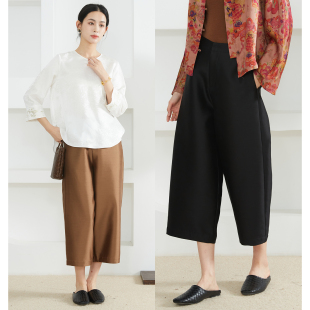半松紧腰西装 女桑蚕丝羊毛休闲宽松弯刀裤 丝毛阔腿裤 SILVIYE溯也