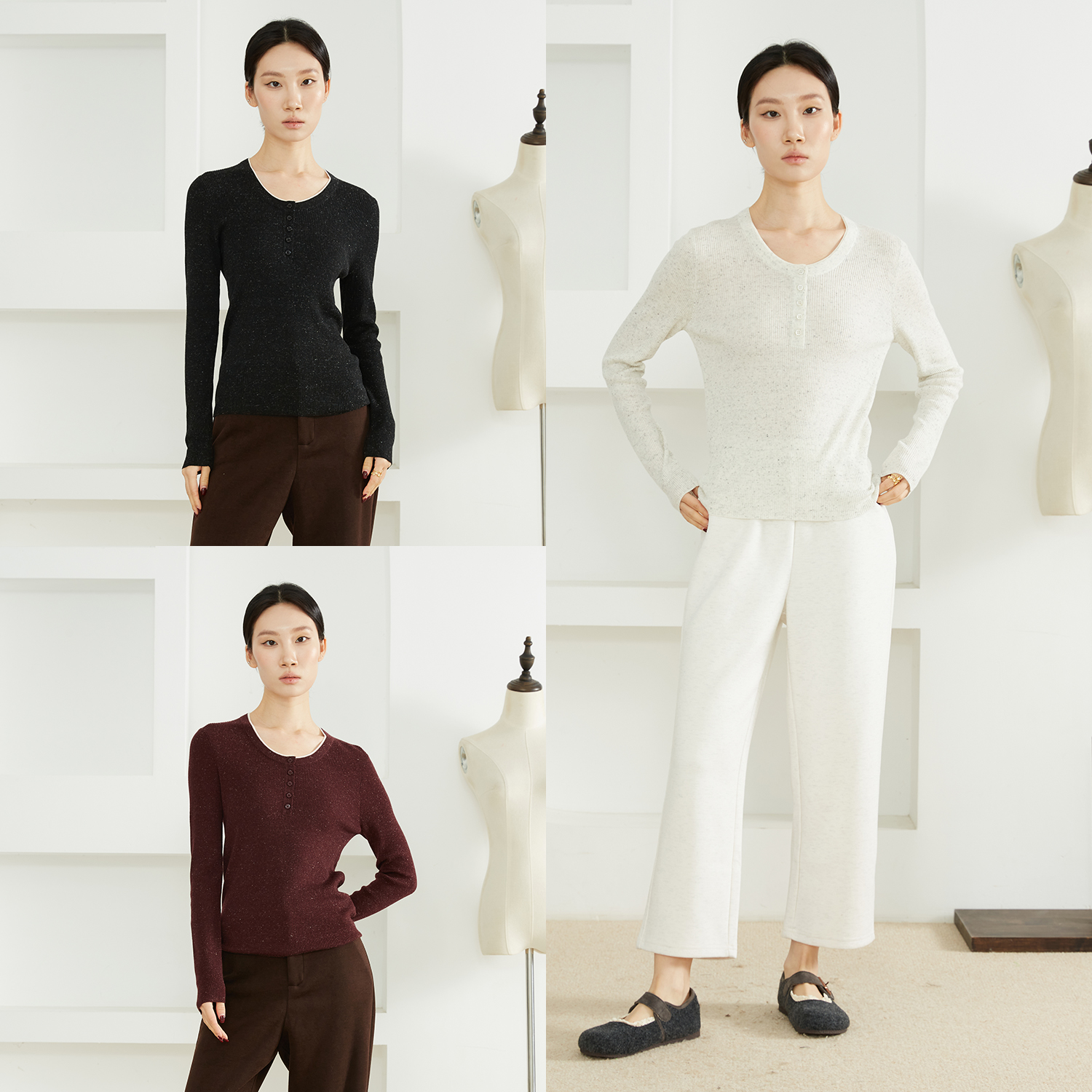 高定 100%美利奴羊毛点子扬子纱平色显瘦修身针织打底衫羊毛衫女